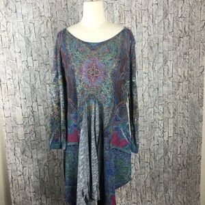 Cactus blue patterned top/tunic dress‎ w/sequins, M